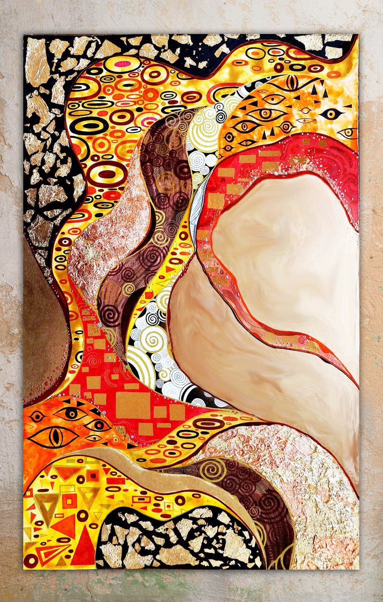 Klimt inspired abstract painting. Colorful vivid relief large artwork by BAST