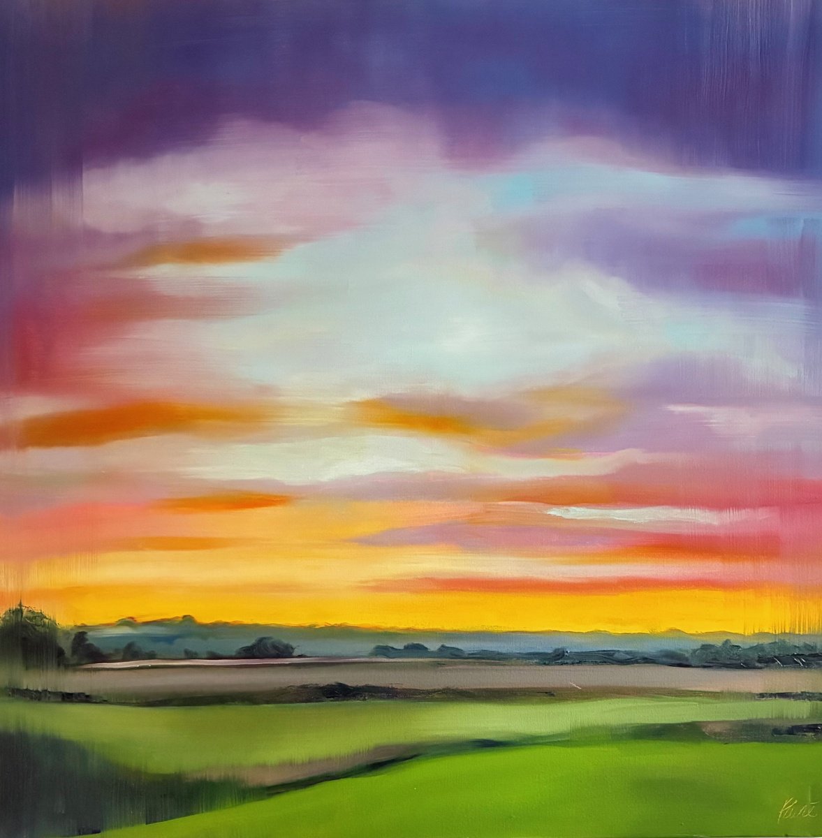 Impressionistic Landscape Oil Painting By Francesca Currie, 39 X 39, Coming Home, Original Artwork