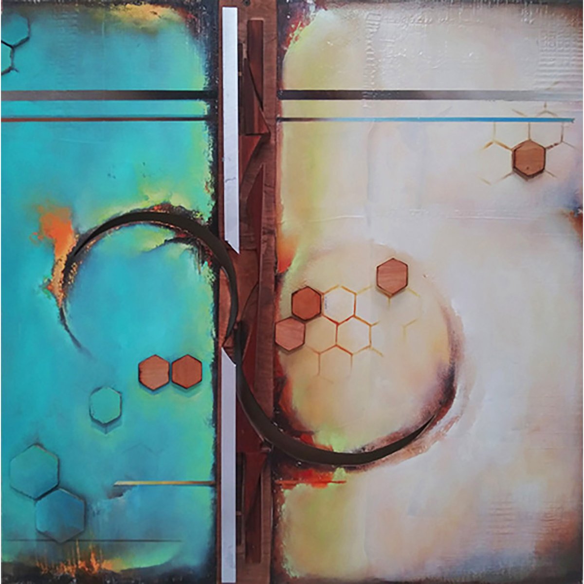 Geometric Abstract Painting By Christopher Scardino, 32 X 32, Blue Hex, Original Artwork