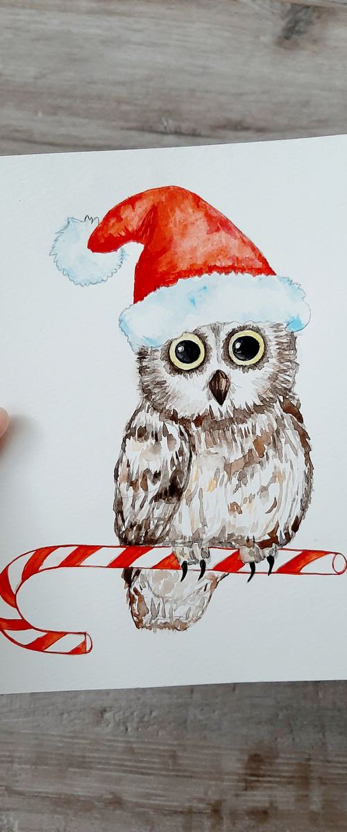 Owl, Merry Christmas by Luba Ostroushko