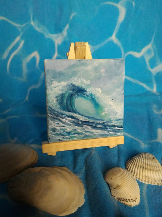 Miniature wave seascape #01 - Easel included