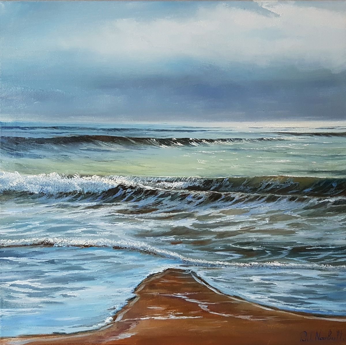 Photorealistic Landscape Oil Painting By Paul Narbutt, 20 X 20", By The Autumn Sea, Original Artwork