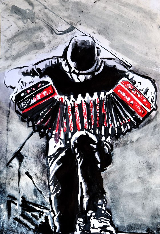 Man with accordion / 37.5 x 26 cm