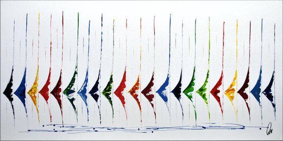 White Race- Abstract- Colourfull Sailboat Painting- Large Acrylic Art Canvas Wart Art Ready to hang