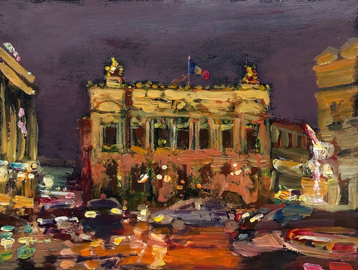 Impressionistic Cityscapes Oil Painting By Viacheslav Zaykin, 11 X 9", Paris At Night. Grand Opera., Original Artwork
