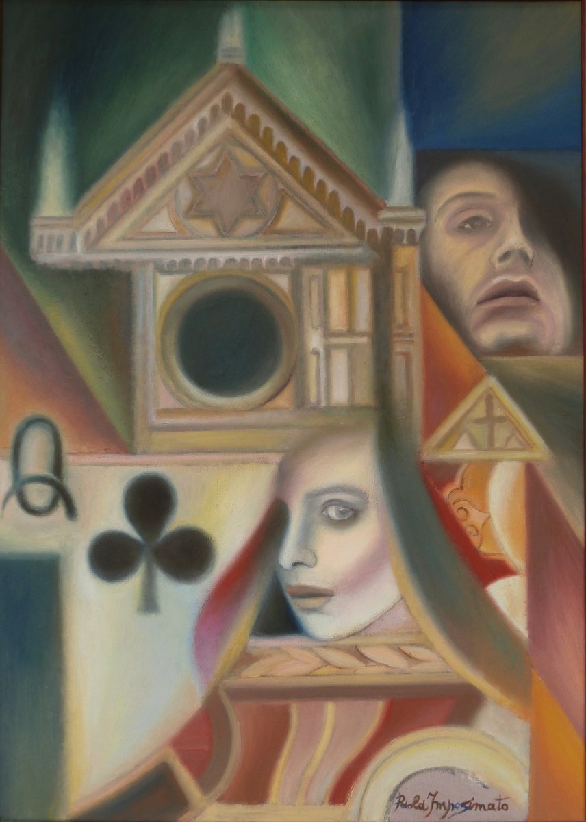 Surrealistic Portrait Oil Painting By Paola Imposimato, 21 X 29", Suggestions In Santa Croce, Original Artwork