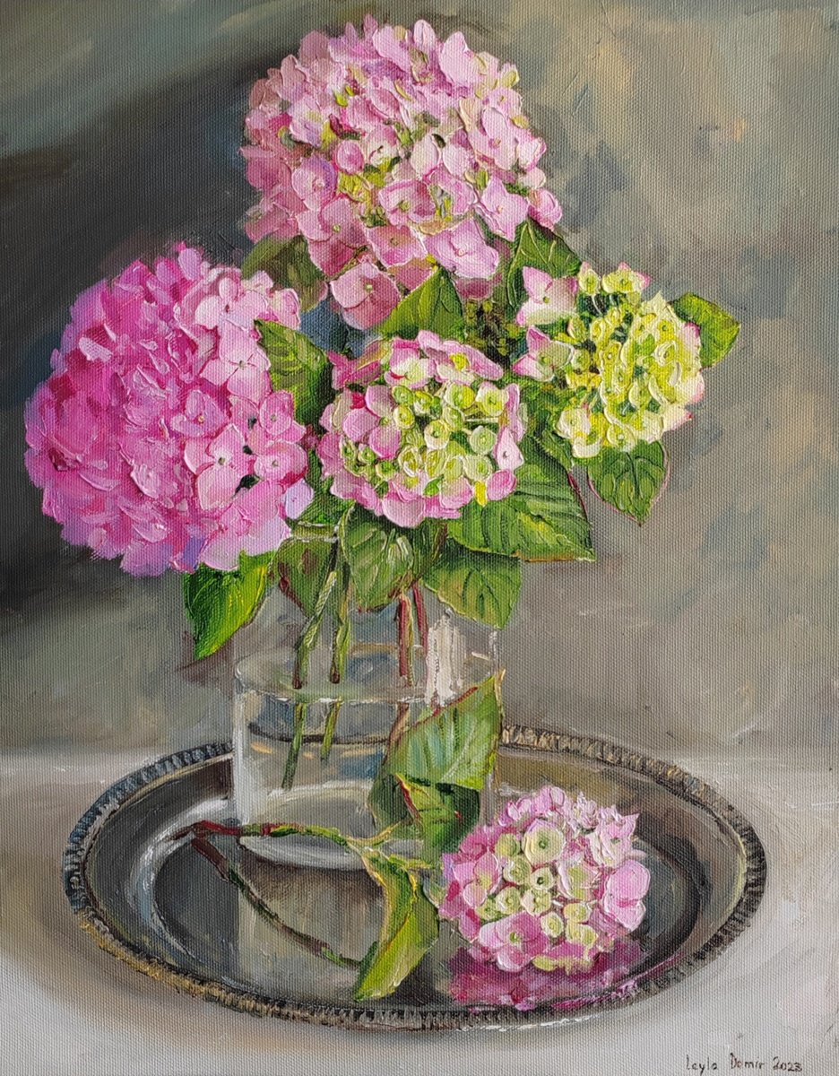 Pink nydrangea bouquet of wild flowers by Leyla Demir