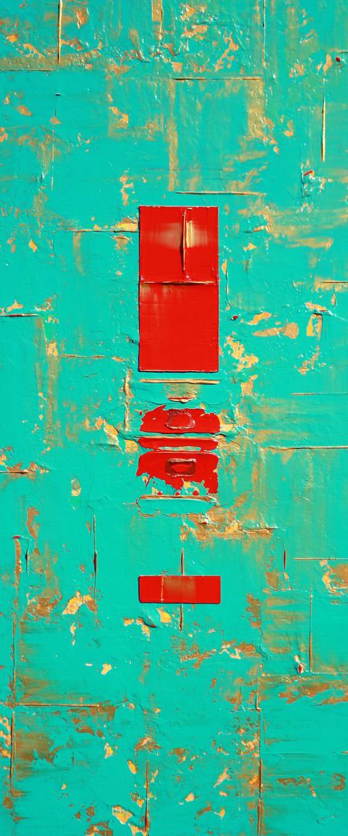 Primitive Aqua Gold Red Abstract by Robert Lynn