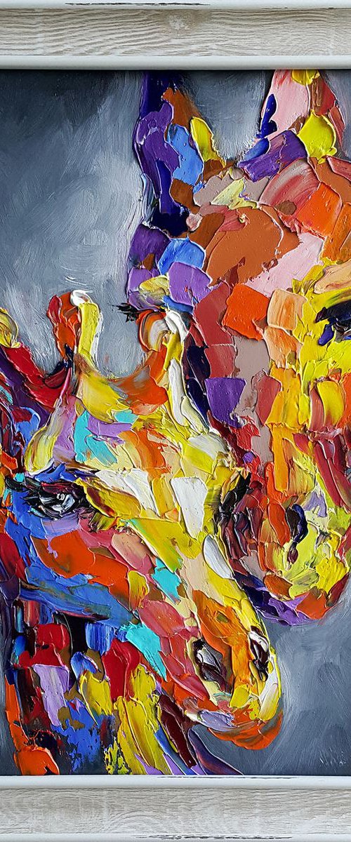 Mother's love - animal, animal face, love, mother, painting on canvas, gift, animals art, animals oil painting by Anastasia Kozorez