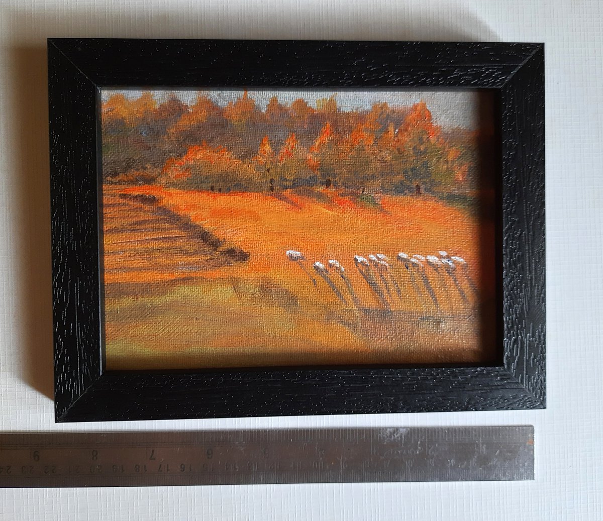 Miniature Sunset Landscape Sunset meadow Painting 5x 7 by Asha Shenoy