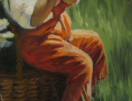 Girl with a basket of daisies