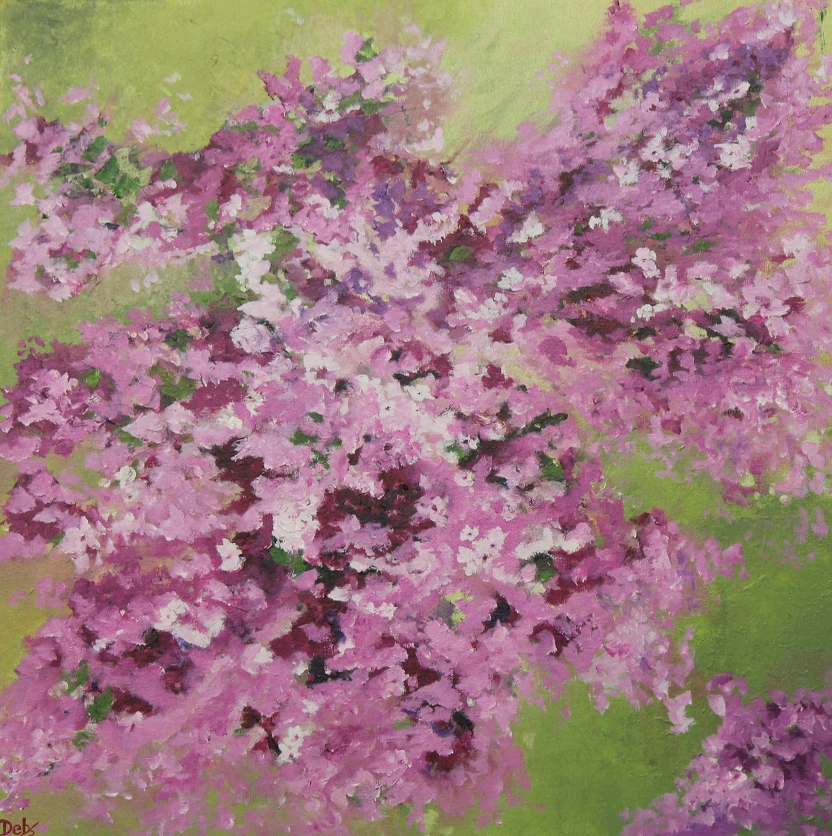 Abstract Botanical Oil Painting By Debbie Young, 24 X 24, Pink Chaos, Original Artwork