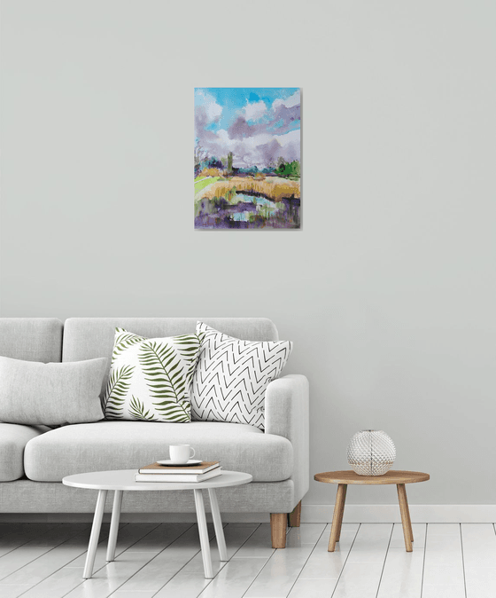 Impressionist outdoor abstract painting "Reflections around the marsh"
