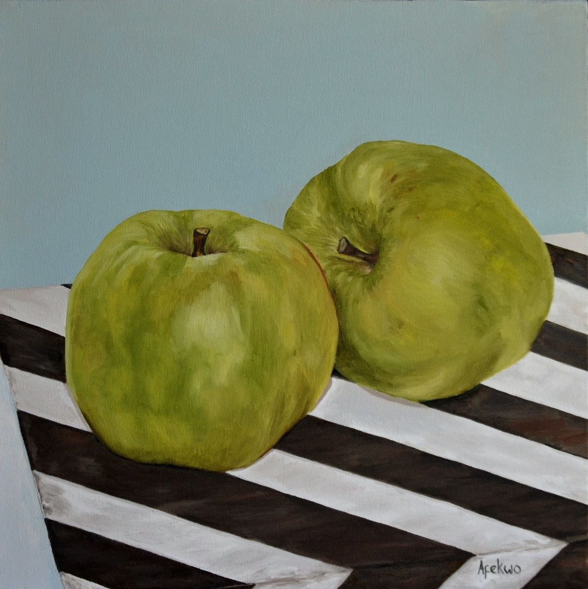 Photorealistic Still Life Oil Painting By Afekwo, 16 X 16, Apples, Original Artwork
