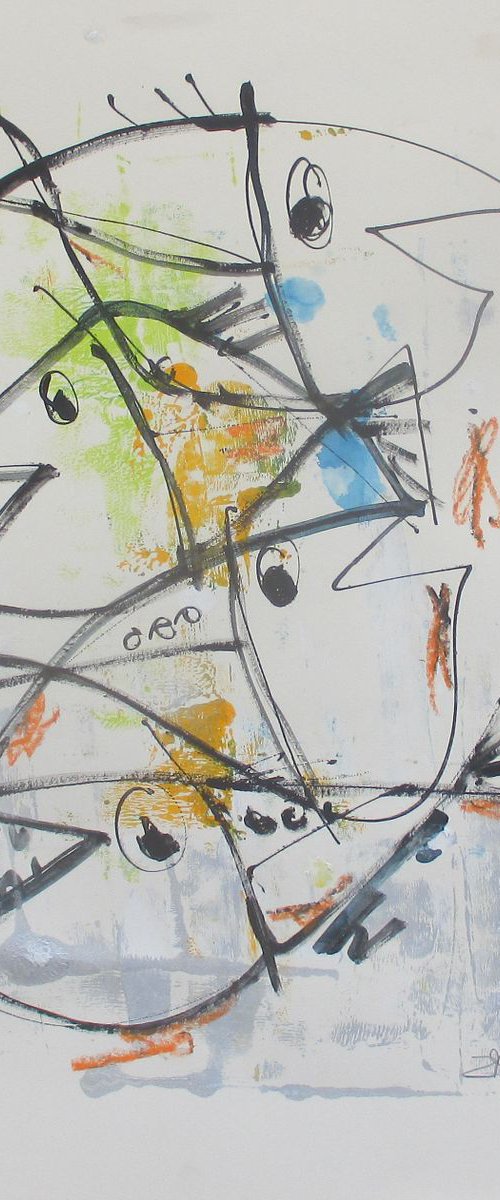 crazy fishes - drawing  acryl on paper 23,2 x 16,1 inch by Sonja Zeltner-Müller
