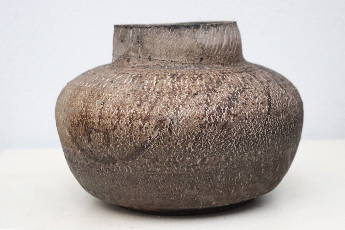 Geometric Abstract Clay Sculpture By Koen Lybaert, 8 X 7", Obvara Vessel, Original Artwork