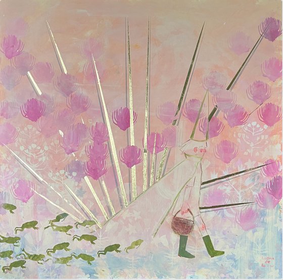 The Frog Shepherd 115x115cm. Acrylic, gold