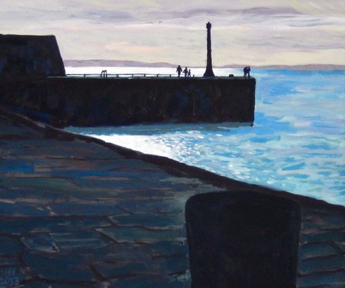 Figures at Anstruther Harbour by Stephen Howard Harrison