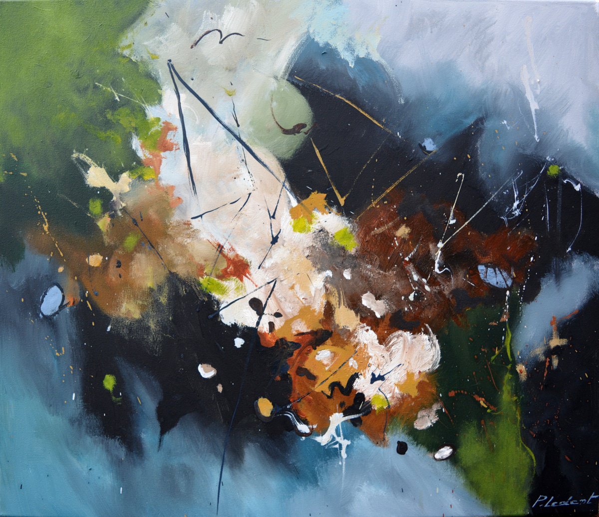 Abstract Oil Painting By Pol Henry Ledent, 28 X 24", Wall Tapestry, Original Artwork