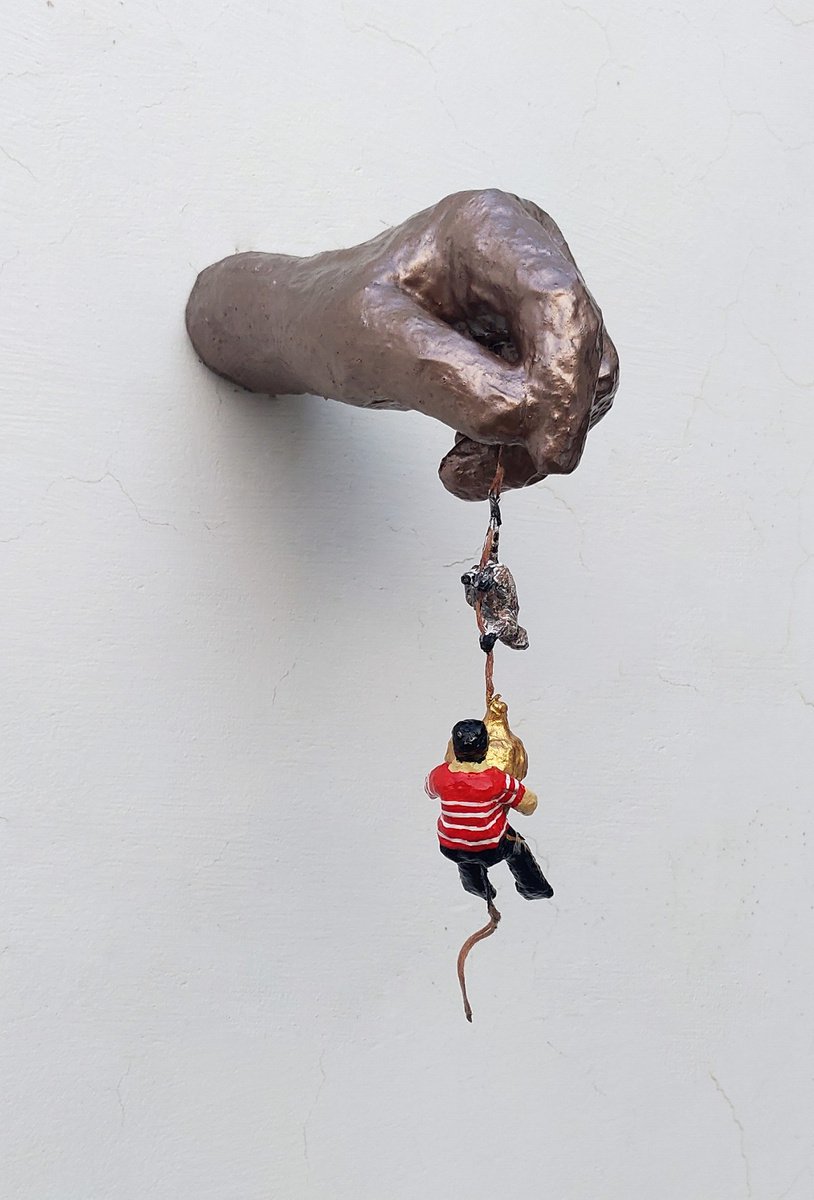 Surrealistic Abstract Sculpture By Shweta Mahajan, 4 X 15", Hand Holding Acorn, Original Artwork