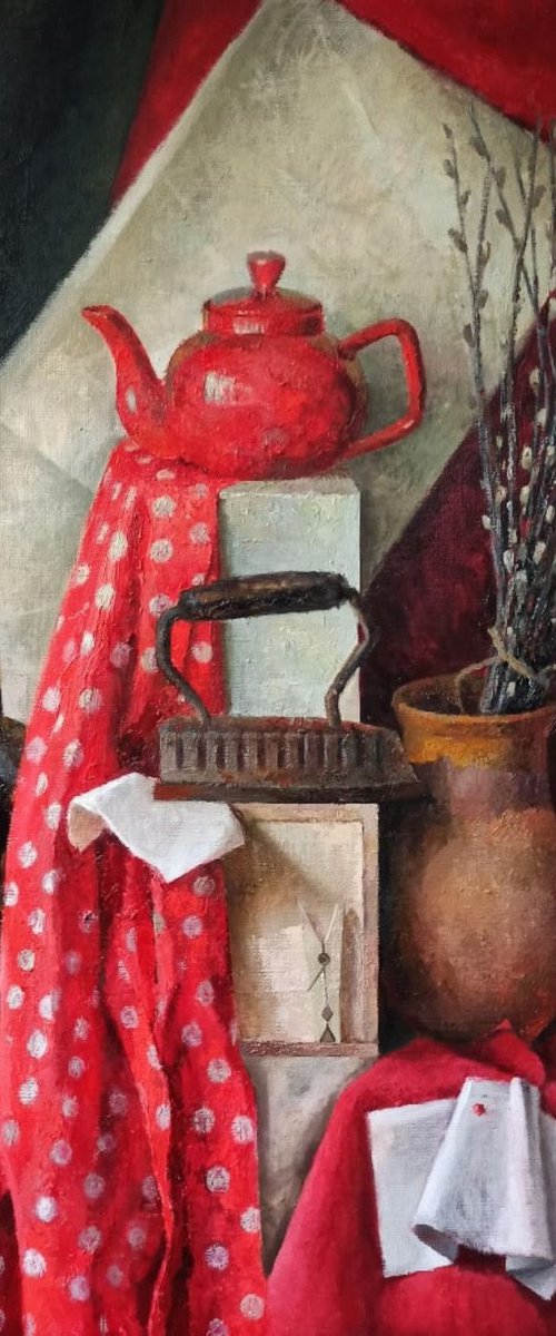 Still life whith a red teaport by Olga Goryunova