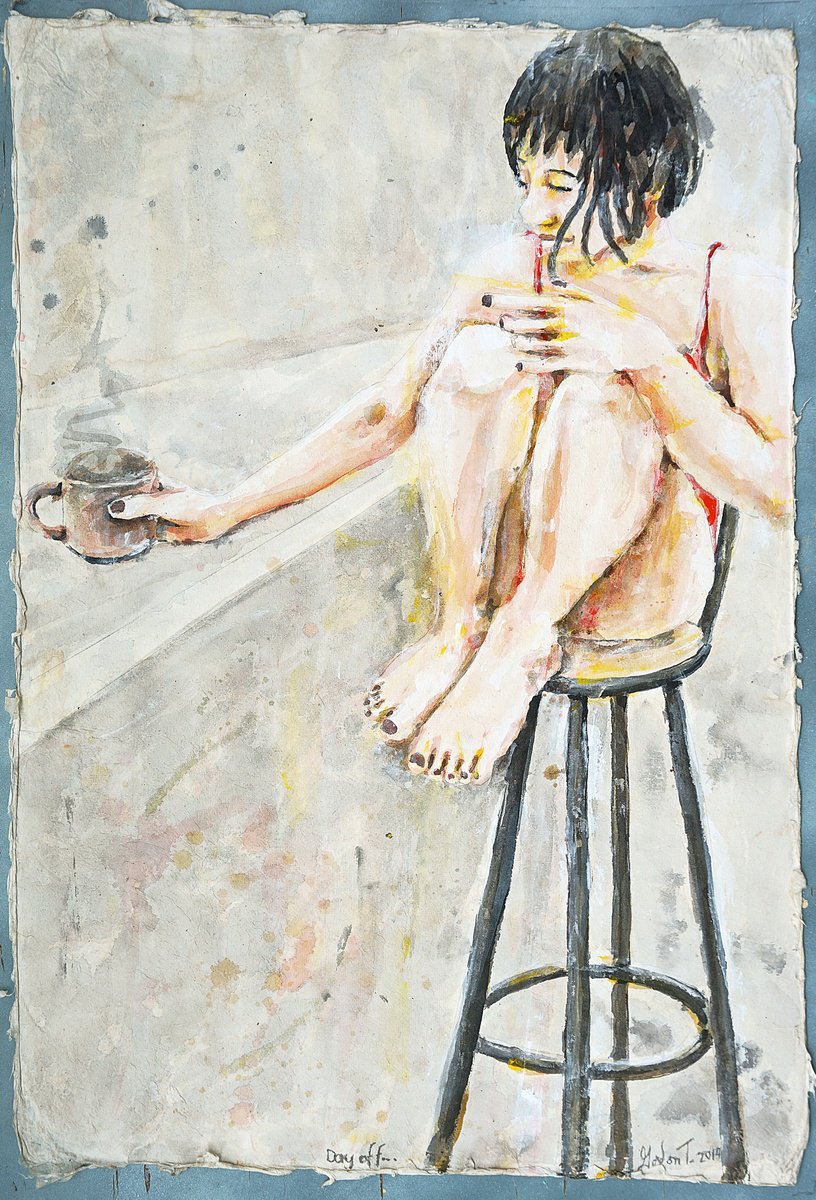 Impressionistic Portrait Painting By Gordon T., 21 X 31, Day Off, Original Artwork