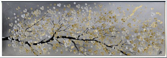 Golden Day -  acrylic abstract painting cherry blossoms nature painting framed canvas wall art