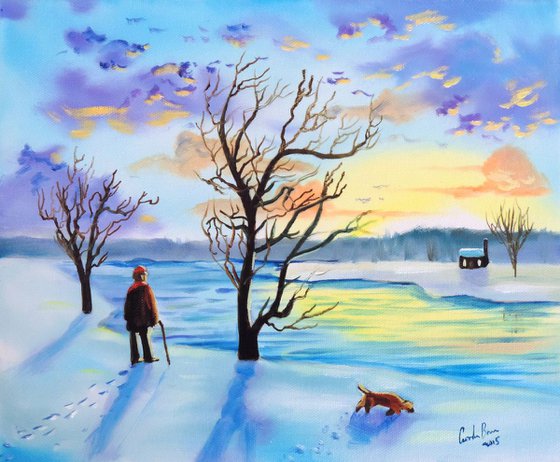 Man and his dog in winter