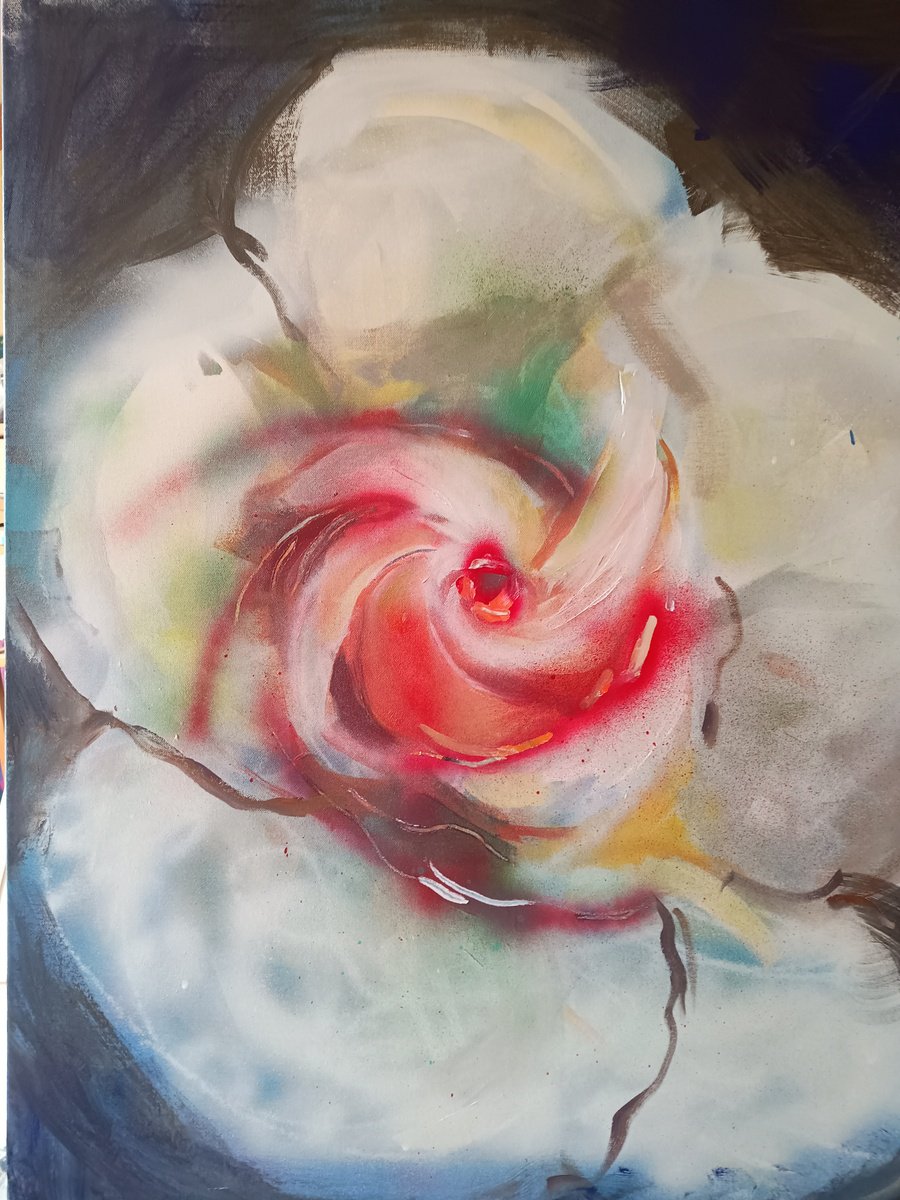 Expressive Botanical Acrylic Painting By Marina Del Pozo, 32 X 39", Flower, Original Artwork
