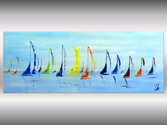 Around the World  acrylic abstract painting sailboat painting, stretched canvas wall art