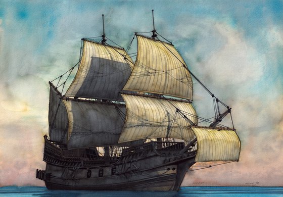 Old Sailing Ship in the Sea