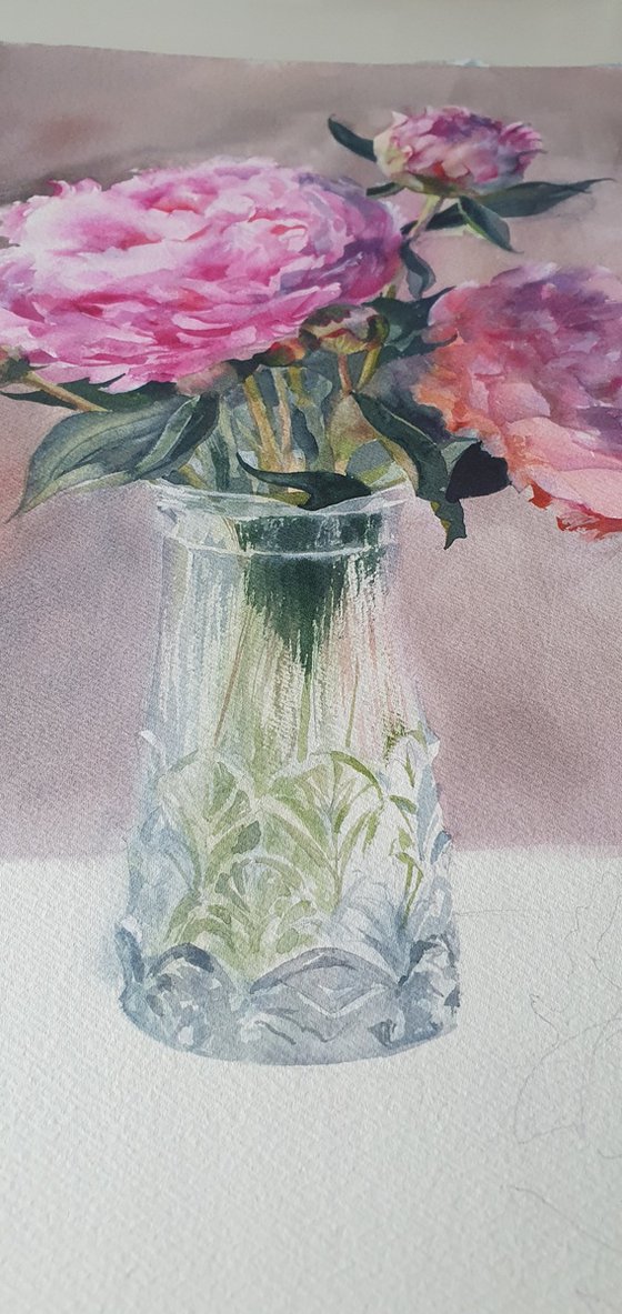 Blush of pink art peonies