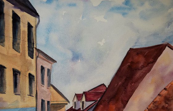 Slovakia Bratislava ORIGINAL watercolor painting, travel city gift, Europe cityscape, plein air artwork