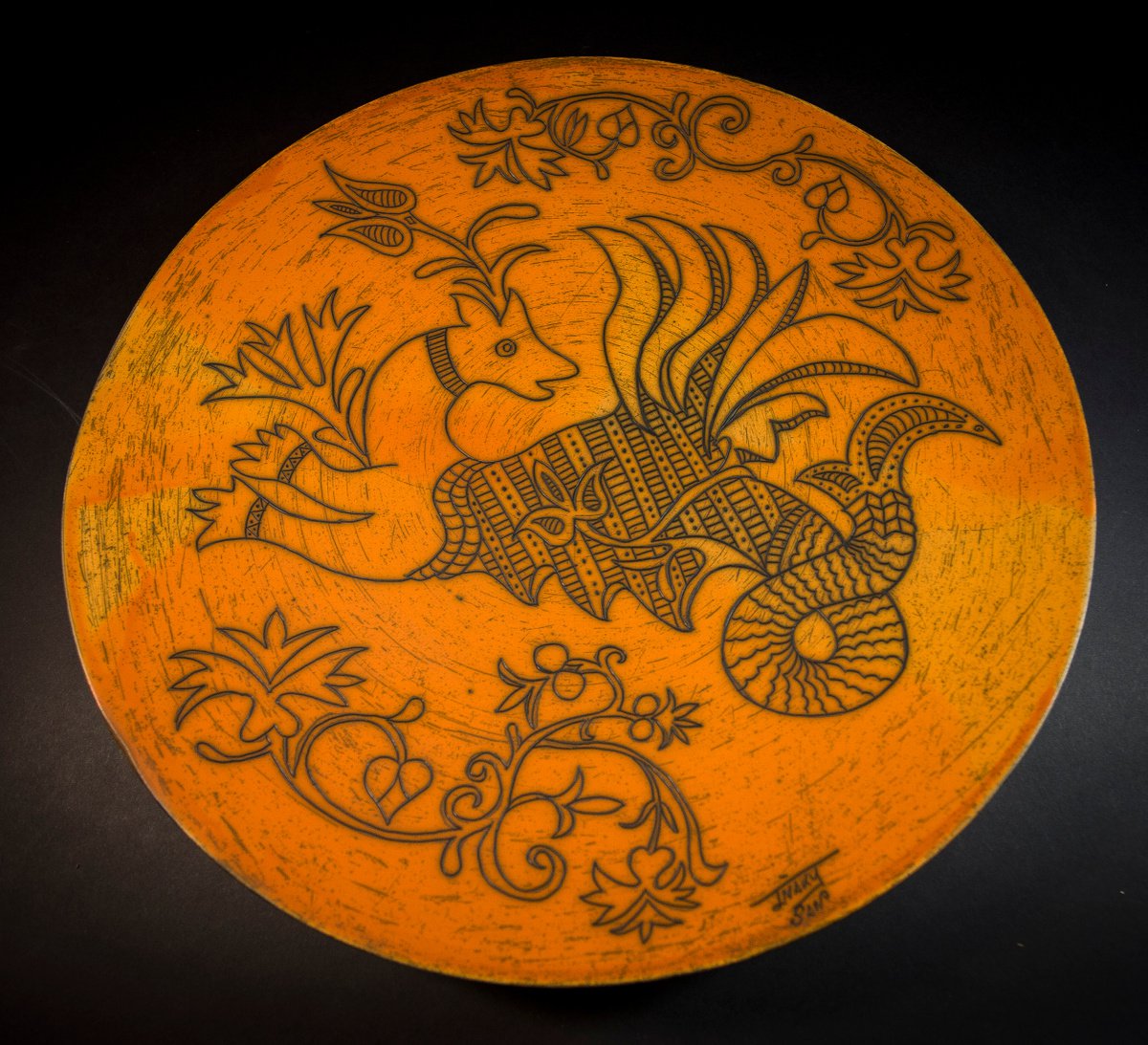 Organic Animal Clay Sculpture By Inaki San, 16 X 2, Plate Dragon, Original Artwork