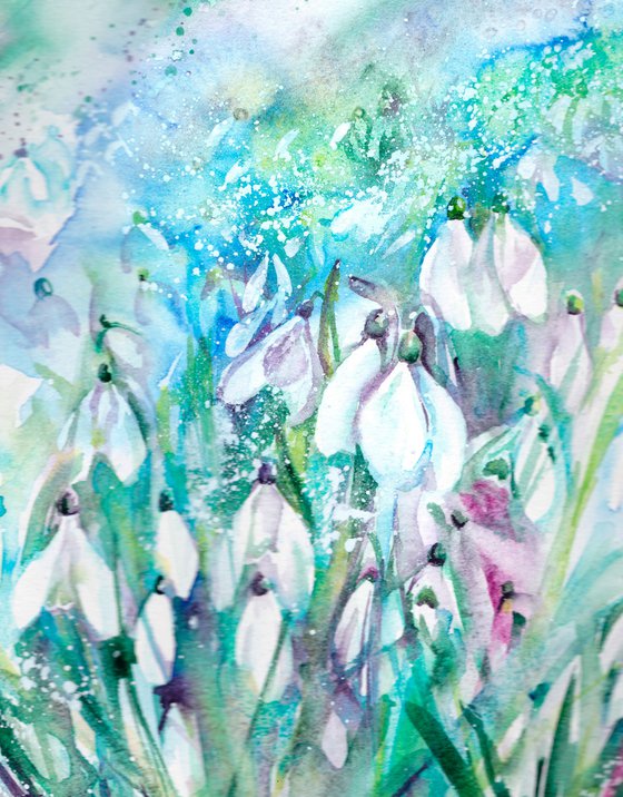 Snowdrop painting, Commission, Commissioned art, Spring, Floral artwork, Original watercolour, watercolor