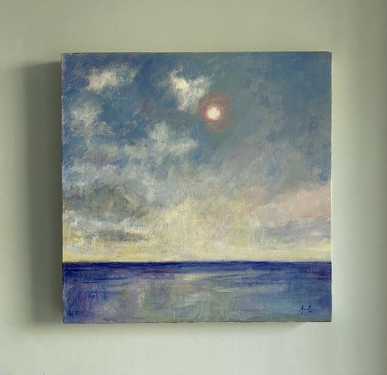 Contemporary Abstract Blue Seascape. Box Canvas Ready to hang 50x50