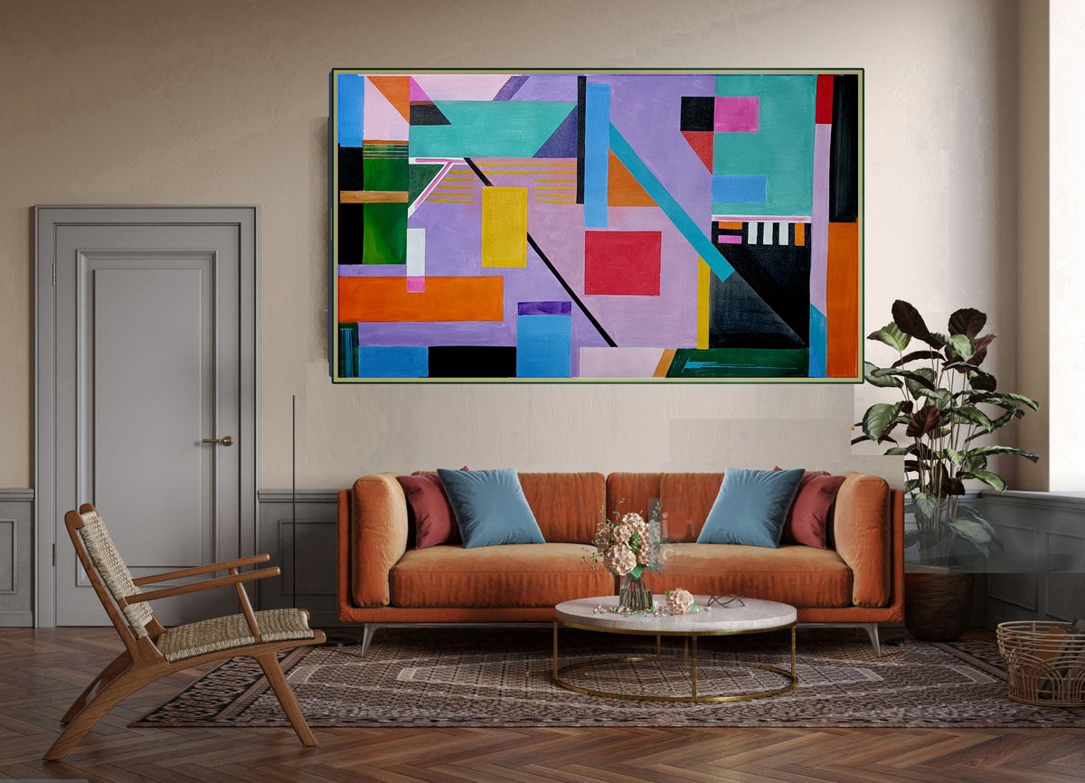 Geometric Abstract Acrylic Painting By Vishalandra Dakur, 51 X 32", Abstract9 - 53X30 In, Original Artwork