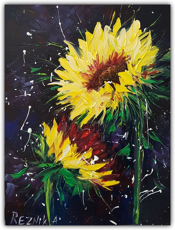 Sunflower On Black Canvas 30 40 By Anna Reznik Artfinder