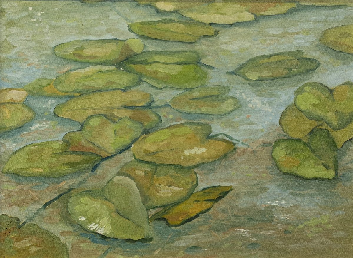 Expressive Landscape Oil Painting By Lucy Fiona Morrison, 34 X 26", Lily Pond, Original Artwork