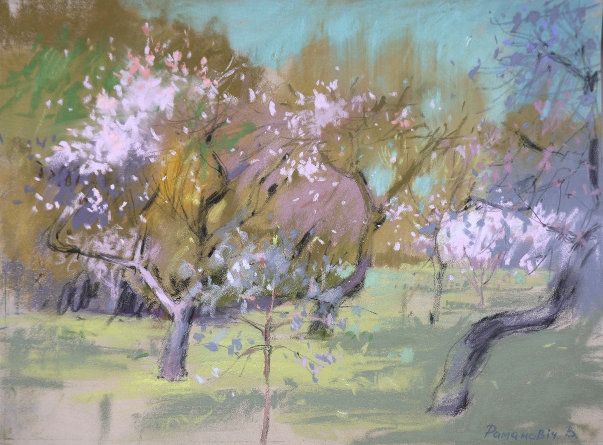 Impressionistic Pastel Drawing , In A Blossoming Park By Victoria Ramanovich, 22 X 18, Artwork For Sale On Artfinder