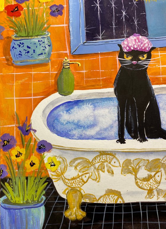 Whiskers and Whims: Home Adventures of a Black Cat - Bath time