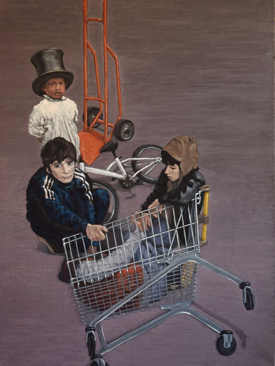 Portrait Oil Painting By Antonio Mele, 37 X 50, Working Break., Original Artwork