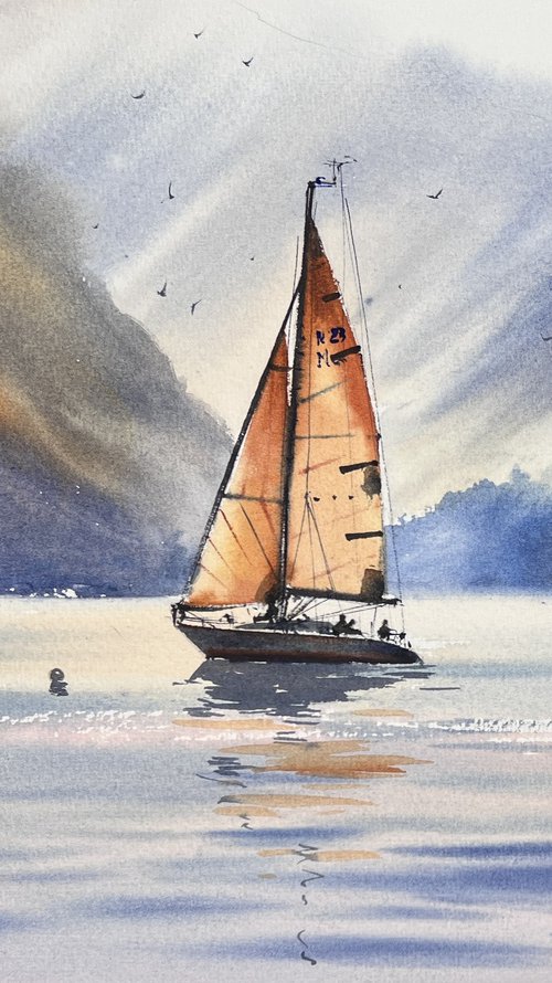Yacht in the sea #4 by Eugenia Gorbacheva