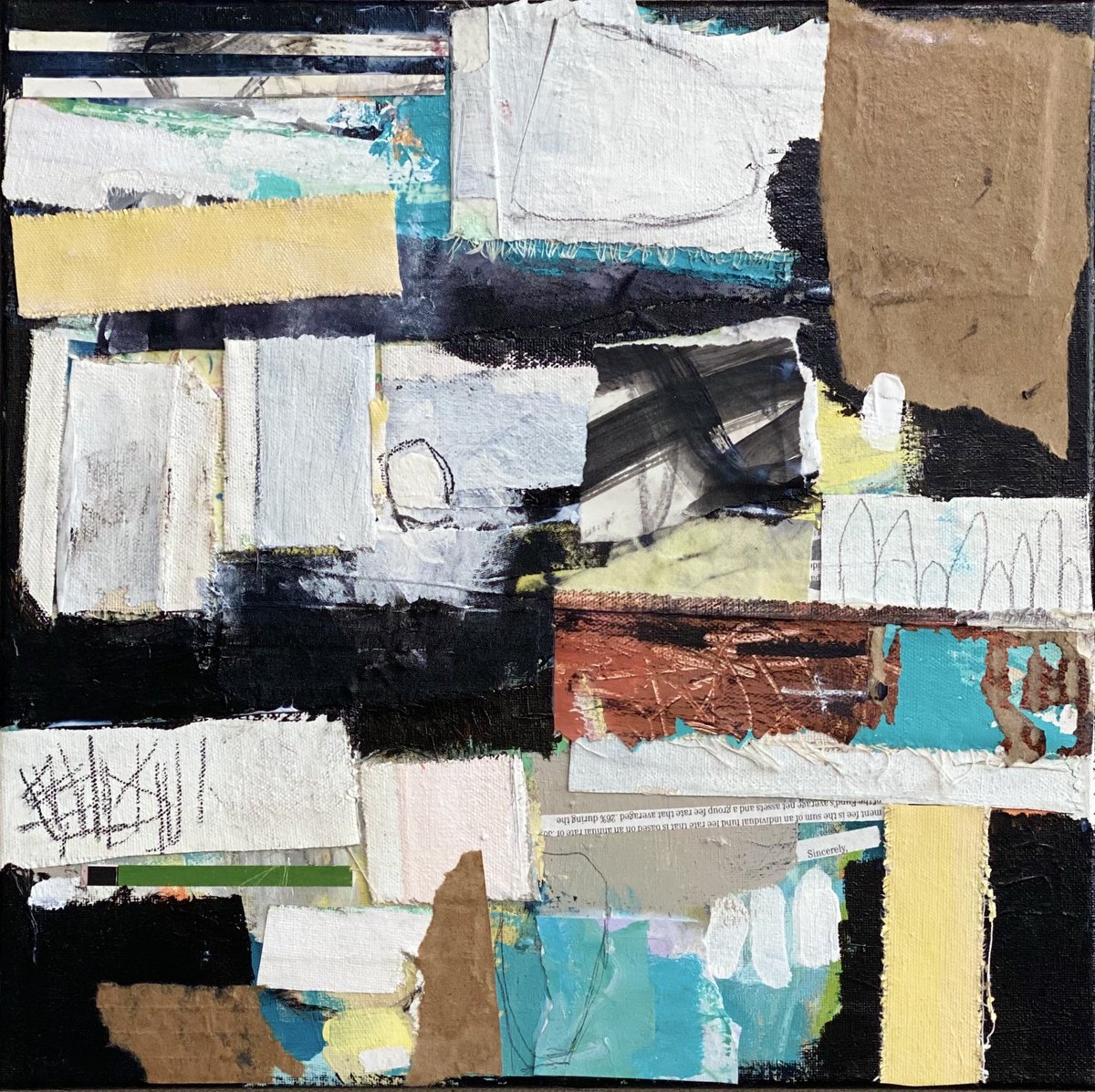 Organic Abstract Collage By Kat Crosby, 14 X 14", Night Sky, Original Artwork