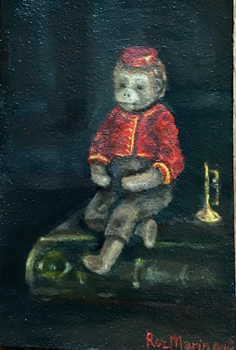 Naive Animal Oil Painting By Marina Deryagina, 4 X 6", Monkey, Original Artwork