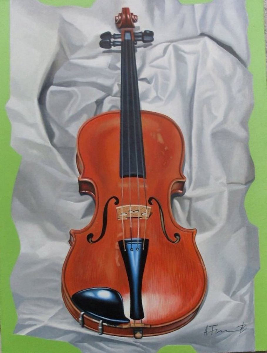 Photorealistic Still Life Oil Painting By Alexander Titorenkov, 12 X 16, Still Life With Violin, Original Artwork