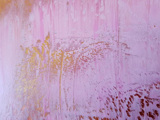 Endearment - golden and pink floral abstract