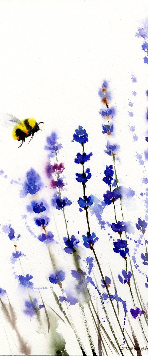 lavender and bumblebee #2 by Eugenia Gorbacheva