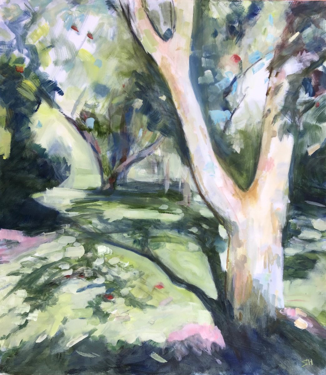 Impressionistic Landscape Oil Painting By Sandra Haney, 28 X 31", The Orchard, Original Artwork