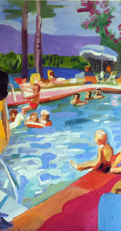 pool scene with yellow bathing suit by Stephen Abela